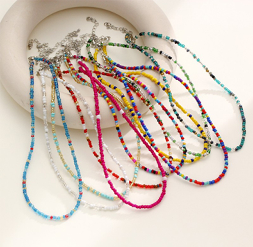 Handmade rainbow color glass seed bead necklace Handmade rainbow color glass seed bead necklace