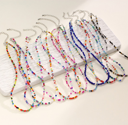 Handmade rainbow color glass seed bead necklace Handmade rainbow color glass seed bead necklace