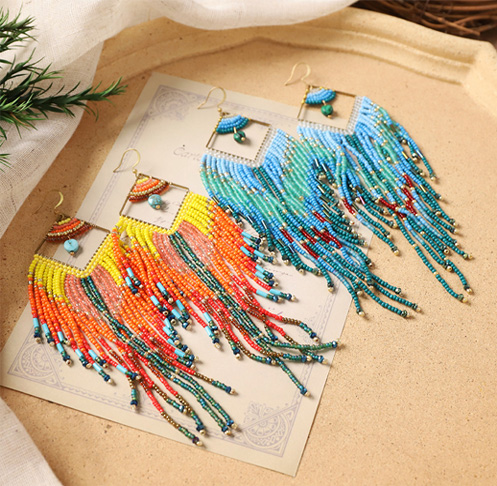 Handmade seed bead tassel earrings