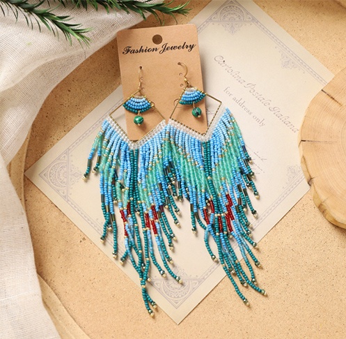 Handmade seed bead tassel earrings