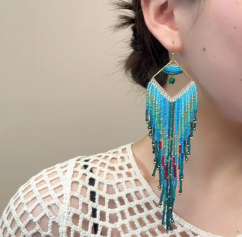 Handmade seed bead tassel earrings