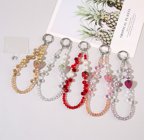 Heart Diamond Ball Crystal Beads Pearl Mobile Phone Chain