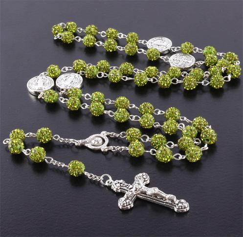 Classic Catholic Rhinestone Beads Cross Necklace