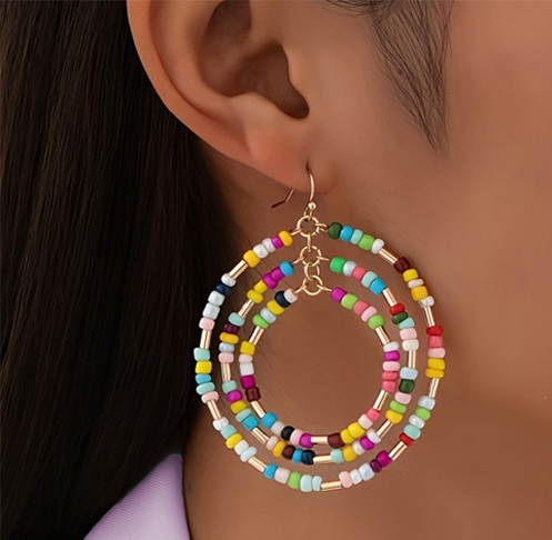 Multi-layered circular acrylic seed beads earring