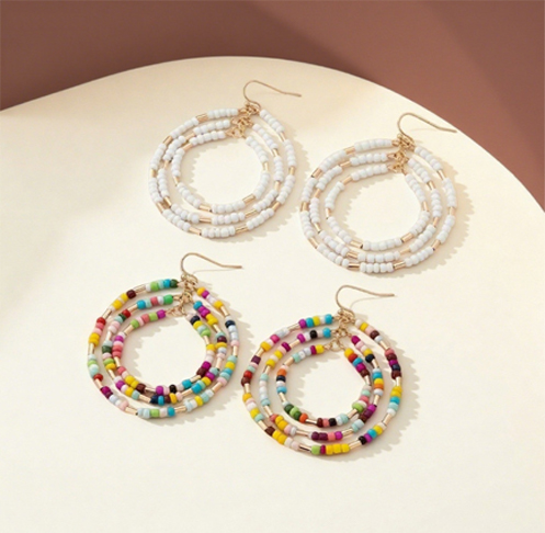 Multi-layered circular acrylic seed beads earring