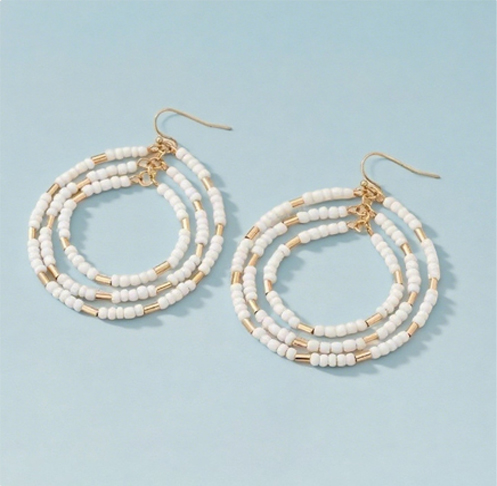 Multi-layered circular acrylic seed beads earring