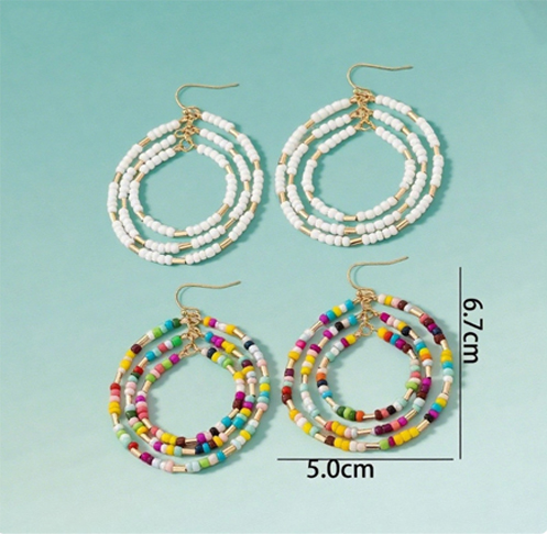 Multi-layered circular acrylic seed beads earring