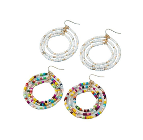 Multi-layered circular acrylic seed beads earring