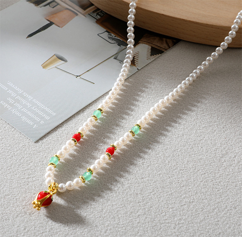 Multicolor Iridescent Glass Pearl Statement Necklace
