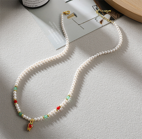 Multicolor Iridescent Glass Pearl Statement Necklace