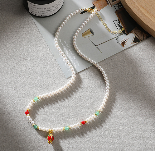 Multicolor Iridescent Glass Pearl Statement Necklace