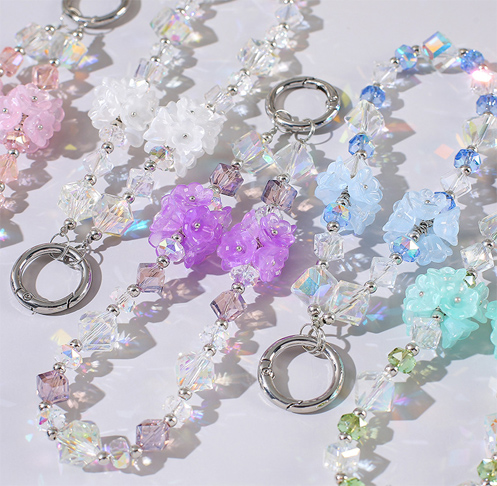 New sparkling crystal bead acrylic flower phone chain