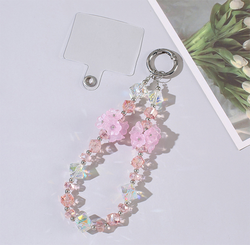 New sparkling crystal bead acrylic flower phone chain