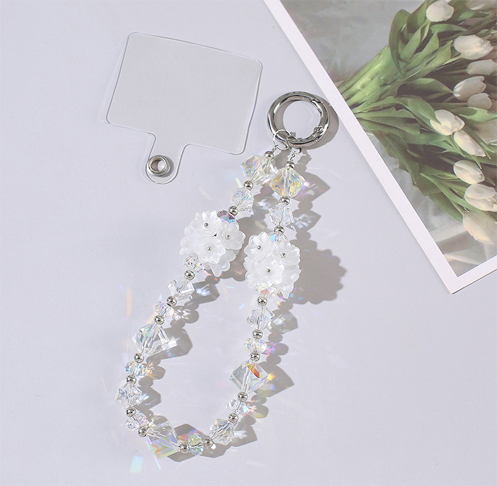 New sparkling crystal bead acrylic flower phone chain