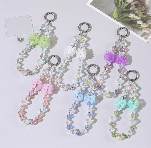 New sparkling crystal bead acrylic flower phone chain