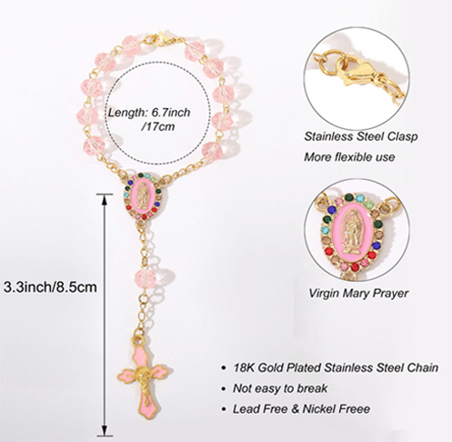 8mm Colored Crystal Beads Cross Rosary Bracelet