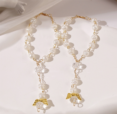 White Angel Heart Wings Rose Beads Rosary