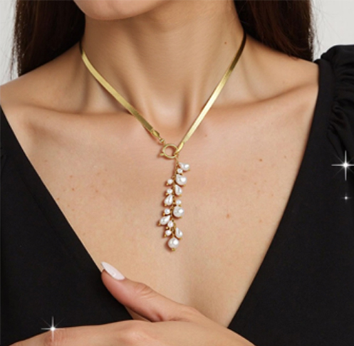 Pearl Tassel Necklace with Gold Snake Chain