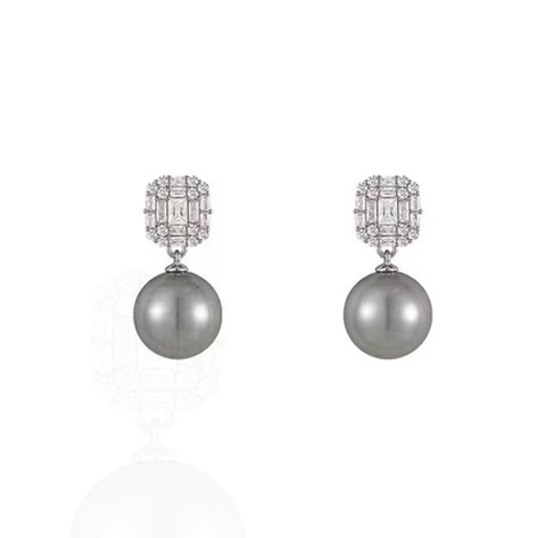 Simple round pearl rhinestone earrings