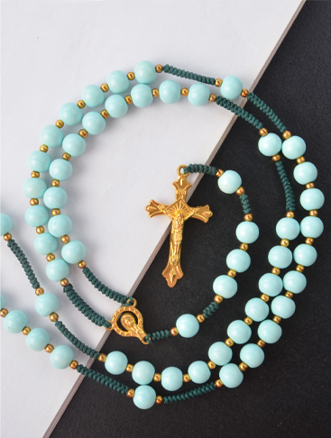 Catholic Jewelry Acrylic Bead Prayer Cross Pendant Necklace