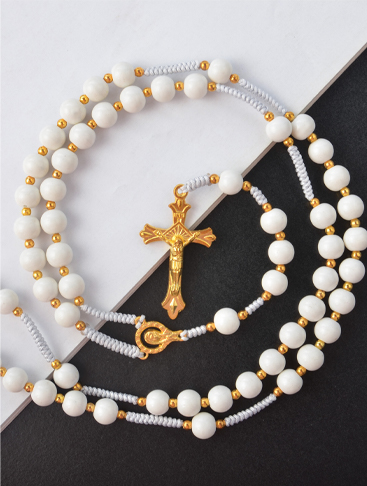 Catholic Jewelry Acrylic Bead Prayer Cross Pendant Necklace