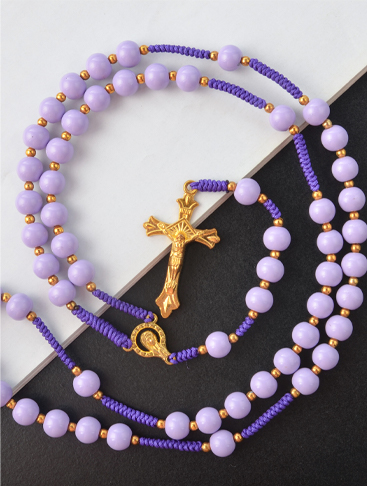 Catholic Jewelry Acrylic Bead Prayer Cross Pendant Necklace
