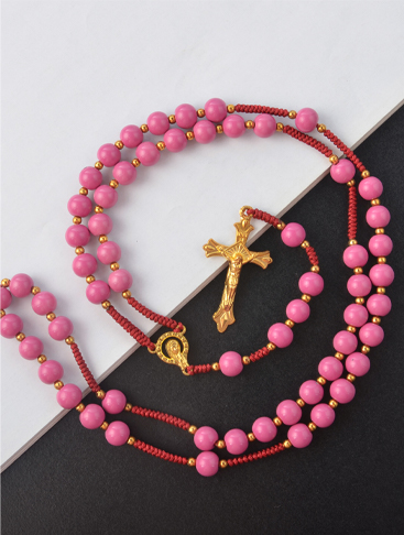 Catholic Jewelry Acrylic Bead Prayer Cross Pendant Necklace