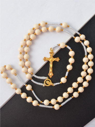 Catholic Jewelry Acrylic Bead Prayer Cross Pendant Necklace