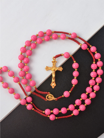 Catholic Jewelry Acrylic Bead Prayer Cross Pendant Necklace