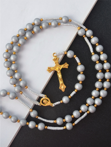 Catholic Jewelry Acrylic Bead Prayer Cross Pendant Necklace