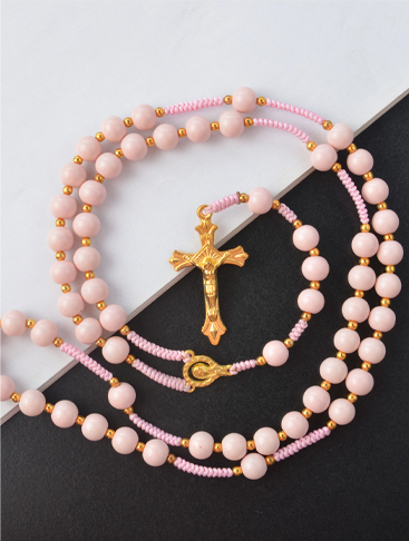 Catholic Jewelry Acrylic Bead Prayer Cross Pendant Necklace