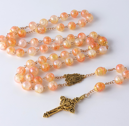 Cracked Glass Bead Catholic Prayer Jewelry Cross Pendant Necklace