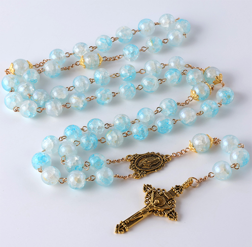Cracked Glass Bead Catholic Prayer Jewelry Cross Pendant Necklace
