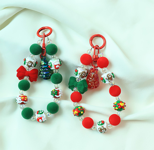 Flocking Beaded Christmas Tree Pendant Mobile Phone Chain