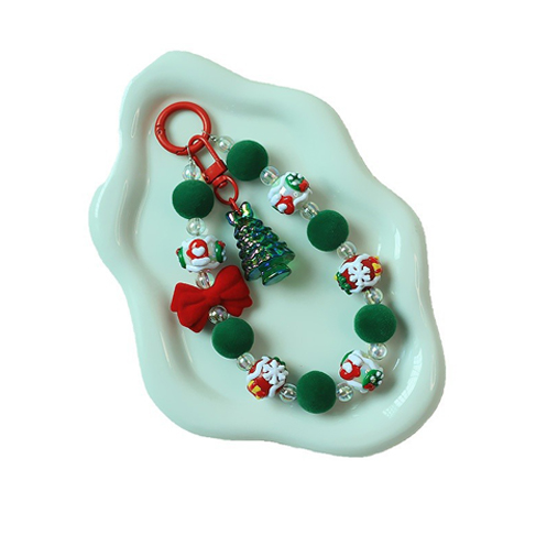 Flocking Beaded Christmas Tree Pendant Mobile Phone Chain