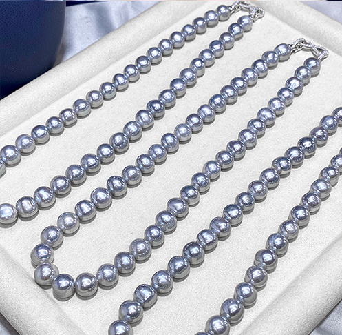 Luxury Multi-Strand Blue-Grey Pearl Necklace