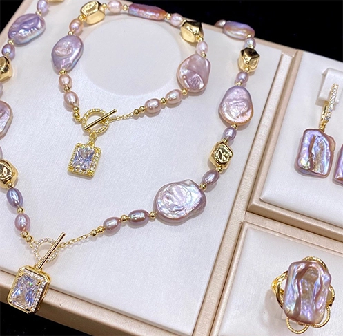 Bohemian Irregular Pink Baroque Pearl Jewelry Set