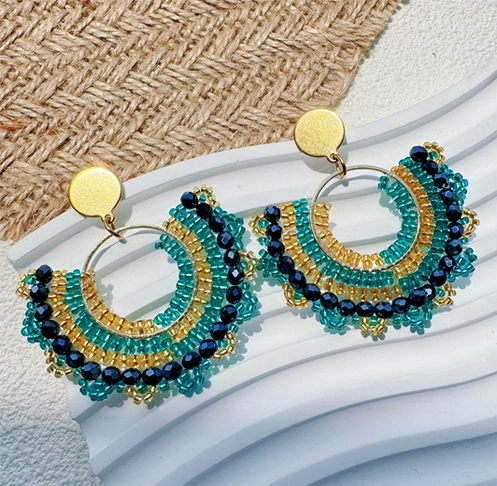 Bohemian handmade beaded fan-shaped earrings for women3